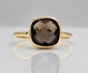 Square 18k Yellow Gold Over Sterling, Smoky Quartz Ring