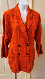 Escada Women's Double-breasted Orange Plaid Wool Blazer - Size 40