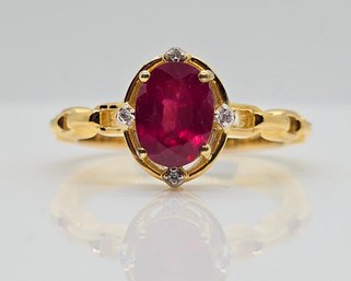 Ruby, White Zircon Ring In Yellow Gold Over Sterling