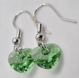 Swarovski Green Heart Earrings In Sterling