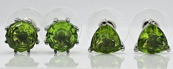 2 Pair Of Chartreuse Quartz Stud Earrings In Stainless Steel