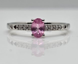 Pink Spinel & Diamond Band Ring In 18K Rose Gold Over Sterling