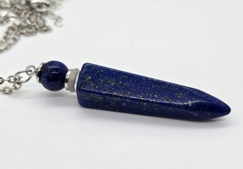 Lapis Perfume Bottle Pendant Necklace In Silvertone