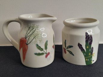 Vegetables Painted Pitcher And Crock