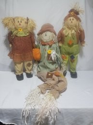 Trio Of Fall Thanksgiving Scarecrow Doll Decor