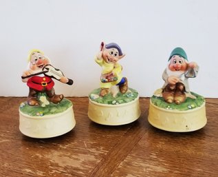 Three Vintage 5oth Anniversary Collectible Walt Disney Schmid Seven Dwarf Music Boxes (Lot 2)