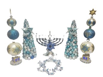 Blue & White Hanukah Chanukah Menorah Table Top Decor