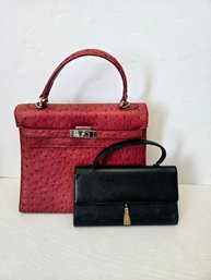 2 Small Vintage Inspired Evening Bags - 1 Red / 1 Black