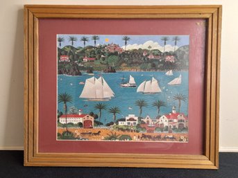 Boats Landscape Print With Red Trim