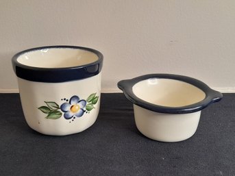 Blue And White Floral Pottery Lot Of 2