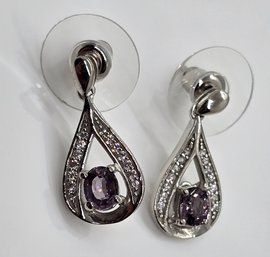 Lavender Spinel, White Zircon Earrings In Platinum Over Sterling