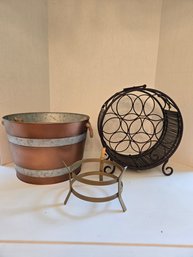 Home Decor Collection - Metal Garden Bucket, Plant Stand / Riser / Base, Iron Wine Rack