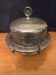 An Acme Quadruple Silver Plate From Boston Vintage Embossed Dome Top Dessert Tray / Server / Butter Keeper -
