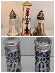 Vintage Silverplate S&P Shakers W/Cobalt Blue Glass,  Lenox Lido Tall Salt Shaker Hand Decorated With 14K Gold