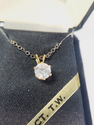 Vintage Gold Tone 1ct T.W. CZ Stone Pendant And Necklace NEW