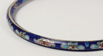 Vintage Hand Painted Blue Flowers Enamel Bangle Bracelet