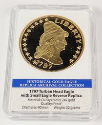 1797 Turban Liberty Head Eagle Reverse Proof Replica Coin 24K Gold Layered Coin In Slab