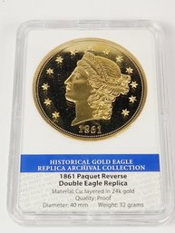 1861 Paquet Double Eagle Reverse Proof Replica Coin 24K Gold Layered Coin In Slab