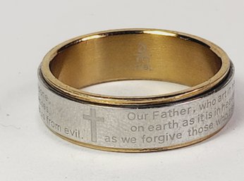 Large Size Two Tone Stainless Steel 'The Lord's Prayer' Spinner Ring