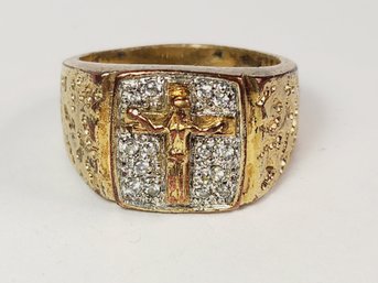 Gold Tone Solid Vintage Crucifix  Ring  Size: 13
