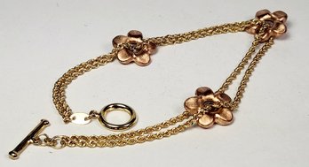 Beautiful UNIQUE 14k Yellow And Rose Gold Double Layer Flower Toggle Clasp Bracelet