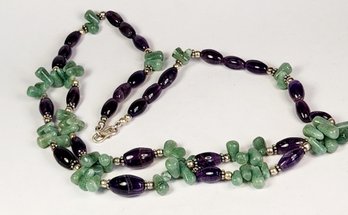 New ...   Sterling Silver AMETHYST & Jade  STONE  Beaded Layered  Necklace