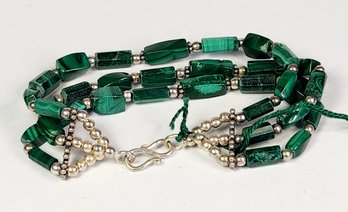 New   Sterling Silver MALACHITE  Green Marble Stone   Layered Beaded  Bracelet