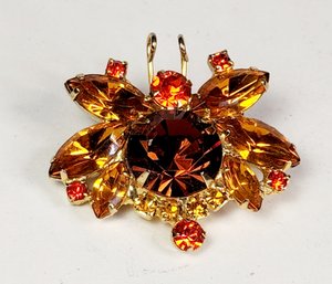Amazing Vintage Honey Amber Rhinestone Bee / Butterfly  Gold Tone Pin / Brooch