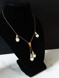 14K Gold Multi Crystal Tassel Necklace BEAUTIFUL !
