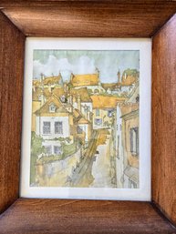 Pretty Vintage Watercolor Painting With Rustic Wood Frame Unsigned Or Signature Was Covered By Mat?