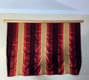 Moroccan Tapestry In A Silk Striped Window Or Wall Hanging With A Rich Gold Trim Moulding