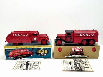 Lot Of 2 ERTL Texaco Fuel Tanker Trucks 1930 Diamond & 1939 Dodge Airflow Diecast Coin Banks EXC COND!