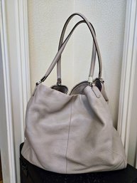 Coach Taupe Slouchy Leather Shoulder Bag With Pink Satin Lining