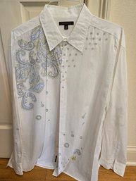 Saltaire White Button Down Cotton Poplin Shirt With Paisley Pattern - Size XL