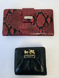 2 Women's Designer Wallets - Coach Black With Reverse Pink And Nine West Red Reptile Print