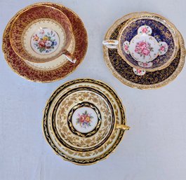 Set Of 3 Vintage Bone China With Ornate Floral And Gold Patterns - Royal Stafford, Aynsley Cardiff, Paragon