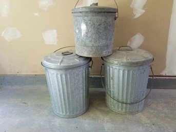 Small Handled Galvanized Aluminum Pails Garbage Trash Cans With Lids