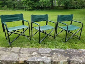 Three Genuine Orvis Green Canvas Folding Camping Fishing Chairs