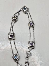 Gorgeous 925 Sterling Artisan Geometric Bezel Gemstone Necklace