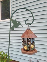 Birdhouse - Metal - And Wrought Iron Hanger.