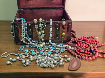 A Treasure Trove Of Costume Jewelry Lot! Beads, Gemstones, Metalwork, Geode Slab - All Styles And Colors!