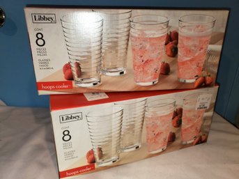 New Libbey Glassware - Hoops Cooler - Two Boxes Of Eight Each - Never Used!