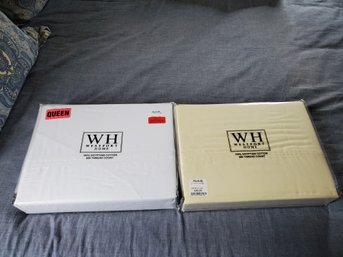 New Westport Home Queen Sized Beige & White Sheet Sets - 100 Percent Egyptian Cotton
