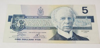 1986 Canadian 5 Dollar Bill Bird Series $5 Bank Of Canada Banknote Currency Note