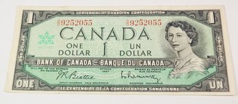 Vintage  1967 One Dollar Canadian Bill Crispy - Queen Elizabeth Foreign Paper Money