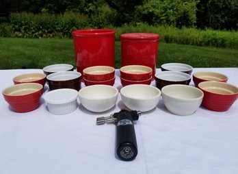 Nice Assortment Of Ceramic Ramekins, Canisters & Micro Cooking Torch: Olive & Thyme & Nantucket