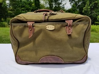 Vintage Orvis Green Canvas & Brown Leather Soft Suitcase