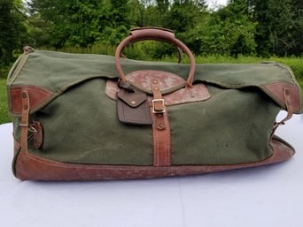 Vintage Orvis Green Canvas & Brown Leather Battenfill Duffle Bag