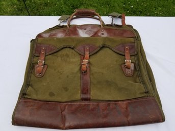 Vintage Orvis Green Canvas & Brown Leather Garment Bag
