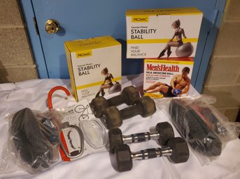 Home Work Out Gym Gear - Many New Items!  Dumbells, Med Ball, Stability Ball & More